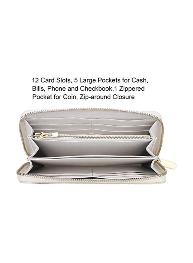 HEFANG RFID Checkered Leather Zip Around Wallet Beige/Blue - Image 3